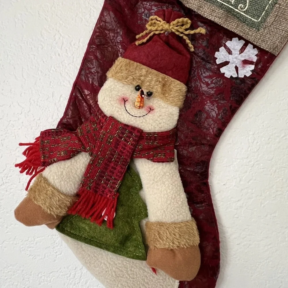 NEW Quality Detailed Fleece Snowman Merry Christmas With Scarf Stocking 17 x 9.5